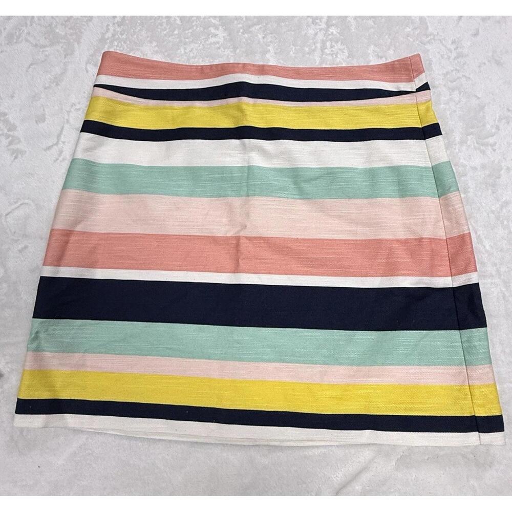 LOFT Cotton Blend Designer Multicolor Striped Knee Length‎ Pencil Skirt Size 8